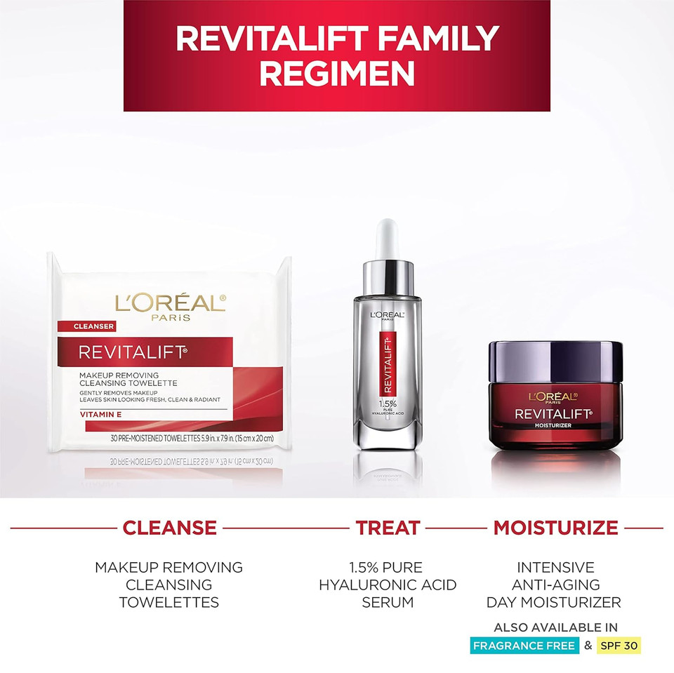 L'Oreal Paris Revitalift Makeup Removing Facial Cleansing Towelettes With Vitamin E 30 Ct. (Pack Of 2)
