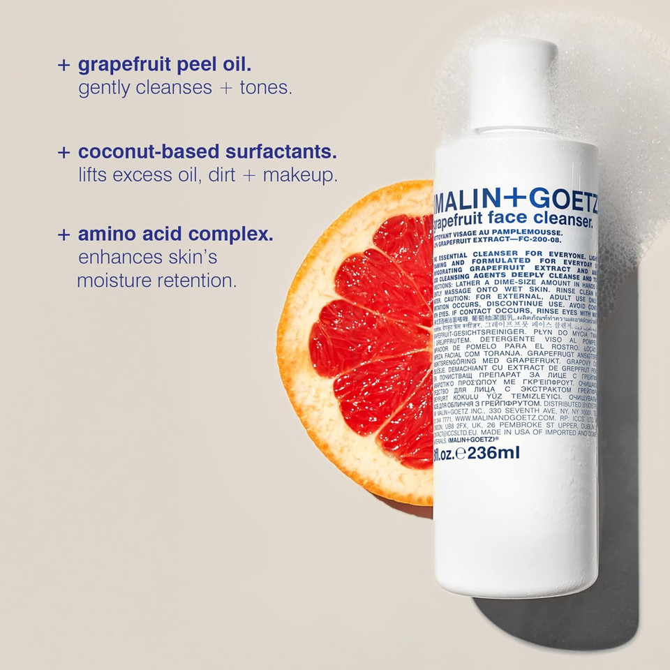 Malin + Goetz Grapefruit Face Cleanser, 8 Fl. Oz. - Men & Women Facial Cleanser For All Skin Types, Face Wash & Toner, Cleansing Facial Wash, Vegan & Cruelty Free Malin + Goetz Grapefruit Face Cleanser, 8 Fl. Oz. - Men & Women Facial Cleanser For All Skin Types, Face Wash & Toner, Cleansing Facial Wash, Vegan & Cruelty Free