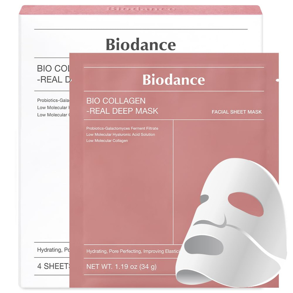 Biodance Bio-Collagen Real Deep Mask, Hydrating Overnight Hydrogel Mask, Pore Minimizing, Elasticity Improvement, 34G X4Ea