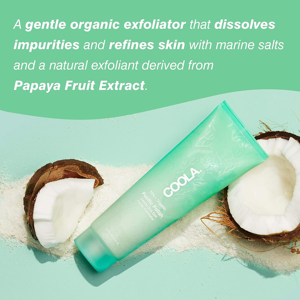 Coola Organic Pacific Polish Face Exfoliator, Dermatologist Tested Skin Barrier Protection With Coconut Oil, Vegan And Gluten Free, 3.4 Fl Oz