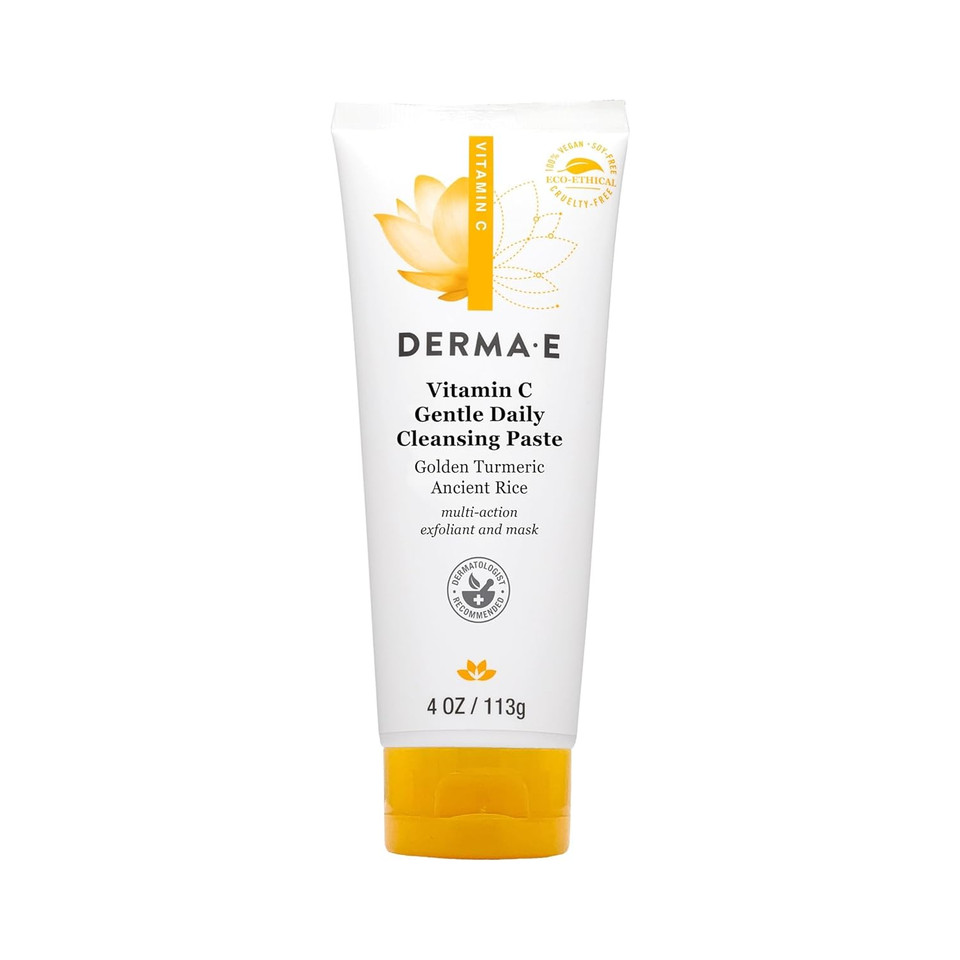 Derma E Vitamin C Gentle Daily Cleansing Paste  Vitamin C Face Mask Or Cleanser With Turmeric - Facial Mask Brightens & Clarifies, 4.0 Oz