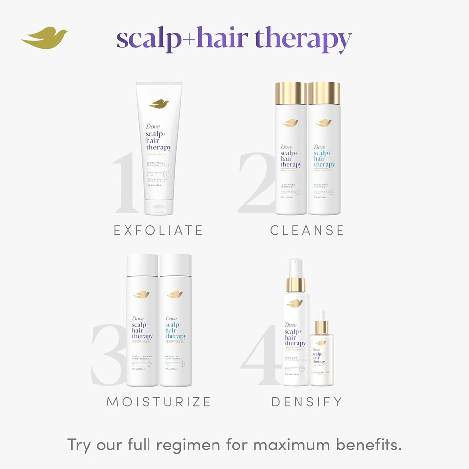 Dove Density Boost Clarifying Foaming Scrub Scalp + Hair Therapy For Gentle Scalp Exfoliation, With Vitamin B3, Zinc And 0% Sulfates, 9 Oz