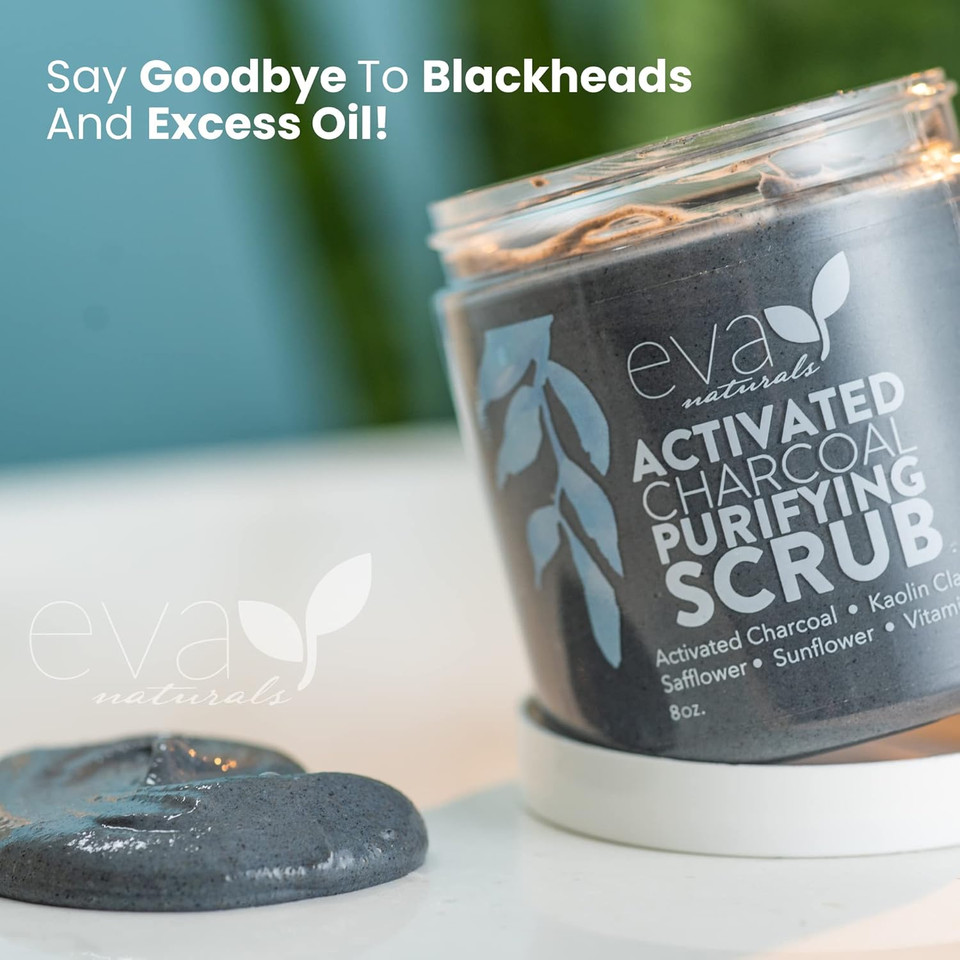 Eva Naturals Activated Purifying Charcoal Scrub- Facial Exfoliator And Exfoliate For Face- Face Scrub For Women- Face Exfoliator, Exfoliating Face Wash, Facial Scrub, Face Exfoliant