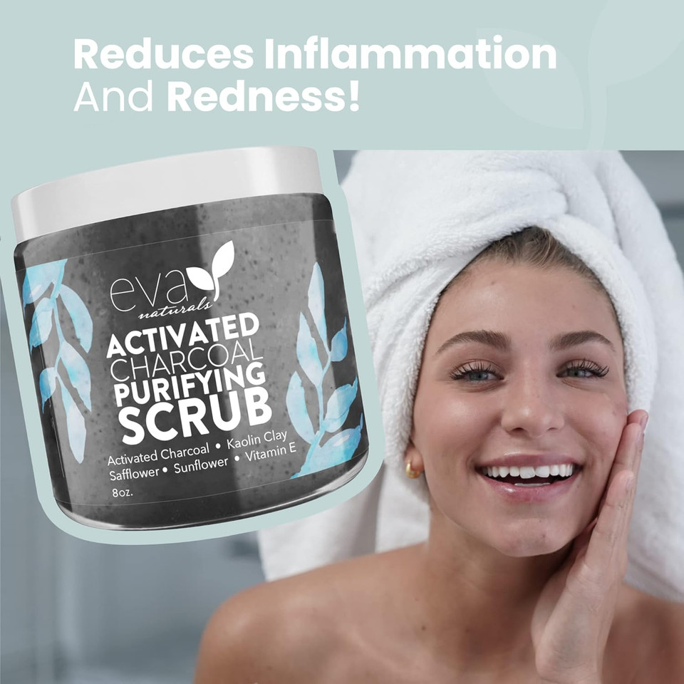 Eva Naturals Activated Purifying Charcoal Scrub- Facial Exfoliator And Exfoliate For Face- Face Scrub For Women- Face Exfoliator, Exfoliating Face Wash, Facial Scrub, Face Exfoliant