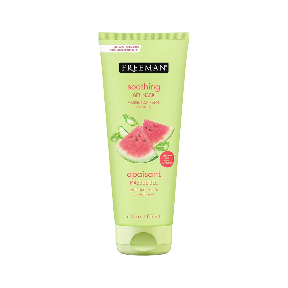 Freeman Soothing Watermelon & Aloe Gel Facial Mask, Hydrates, Nourishes, & Soothes Irritated Skin, Cooling, Calming Gel Face Mask, For Sensitive & Break-Out Prone Skin, 6 Fl.Oz. Tube, 1 Count Freeman Soothing Watermelon & Aloe Gel Facial Mask, Hydrates, Nourishes, & Soothes Irritated Skin, Cooling, Calming Gel Face Mask, For Sensitive & Break-Out Prone Skin, 6 Fl.Oz. Tube, 1 Count