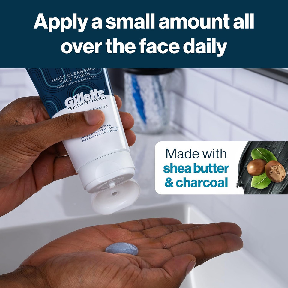 Gillette Skinguard Face Scrub For Men, 5 Oz Daily Cleansing Exfoliating Face Scrub With Shea Butter And Charcoal