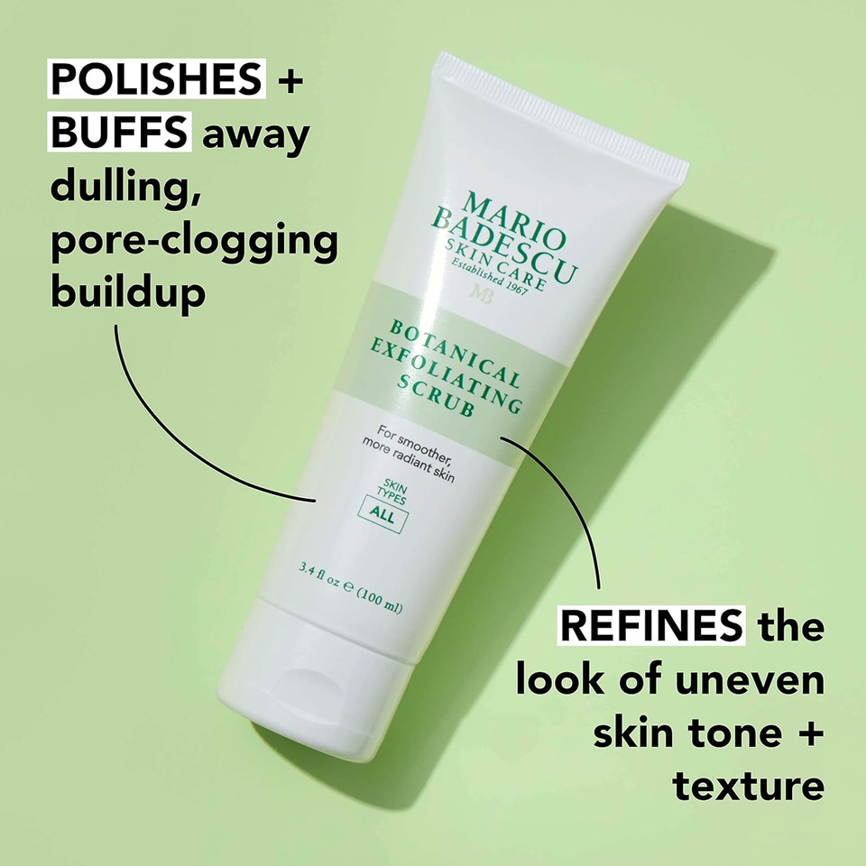 Mario Badescu Botanical Exfoliating Scrub For All Skin Types, Face Scrub With Ivory Palm Seeds & Green Tea Extract, Gentle Exfoliating Face Wash, 3.4 Fl Oz Mario Badescu Botanical Exfoliating Scrub For All Skin Types, Face Scrub With Ivory Palm Seeds & Green Tea Extract, Gentle Exfoliating Face Wash, 3.4 Fl Oz