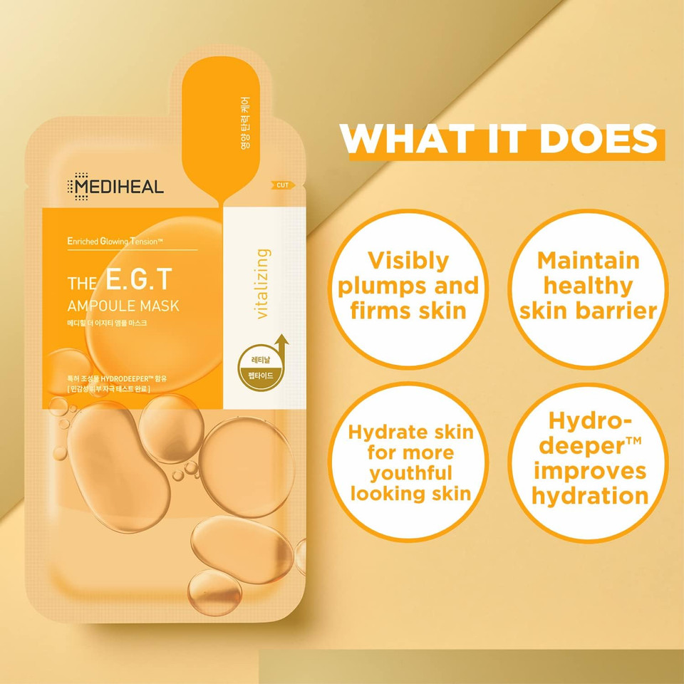 Mediheal Korean Ampoule Combo Mask Sheet Pack Of 8 - E.G.T, I.P.I, N.M.F, H.P.A - Value Variety Pack - Hydrating Daily Skincare Sheet Face Sheet Mask - Korean Skincare