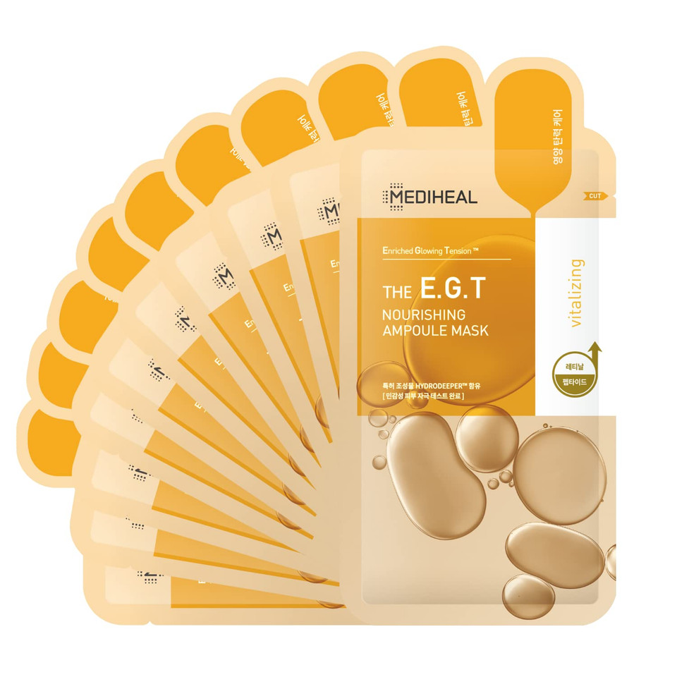 Mediheal Official Best No.1 Korean Sheet Mask - Egt Ampoule Face Mask 10 Sheets For Intensely Nourishing Firming Moisturizing With Retinal, Peptides, Collagen For All Skin Types Value Sets