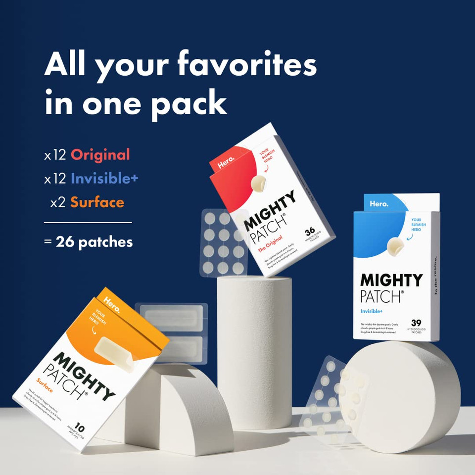Hero Cosmetics Mighty Patchã¢Â Variety Pack - Hydrocolloid Acne Pimple Patches For Covering Zits And Blemishes, Spot Stickers For Face And Skin (26 Count)