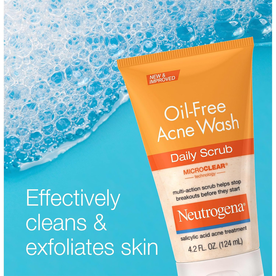 Neutrogena Oil-Free Acne Face Scrub, 2% Salicylic Acid Acne Treatment Medicine, Daily Face Wash To Help Prevent Breakouts, Oil Free Exfoliating Facial Cleanser For Acne-Prone Skin, 4.2 Fl. Oz