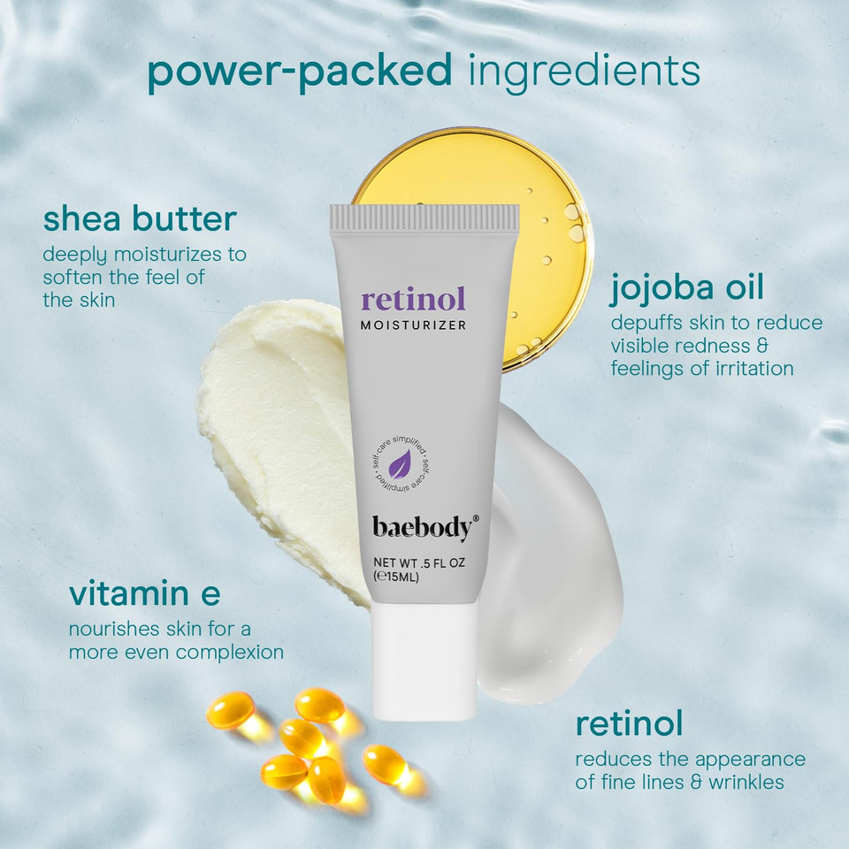 Baebody Critically Acclaimed Retinol Moisturizer & Face Cream With Anti Wrinkle & Anti Acne Retinol, Jojoba Oil And Vitamin E, Retinol Cream For Face And Neck - Travel Size, 0.5 Fl Oz