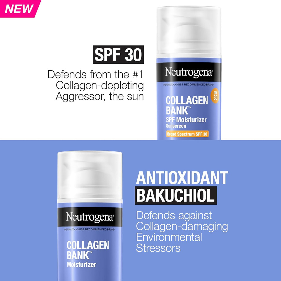 Neutrogena Collagen Bank Facial Moisturizer, Spf 30, Daily Collagen Face Moisturizer For Visibly Glowing, Plump Skin, Gentle, Non-Comedogenic, Non-Greasy, Lightweight & Fragrance-Free, 2 Fl. Oz