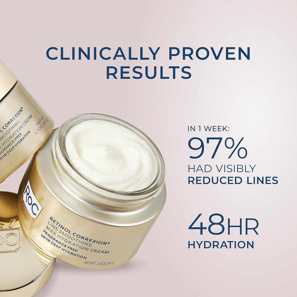 Roc Retinol Correxion Max Hydration Anti-Aging Daily Face Moisturizer With Hyaluronic Acid, Fragrance-Free, Oil Free Skin Care, 1.7 Ounces (Packaging May Vary)