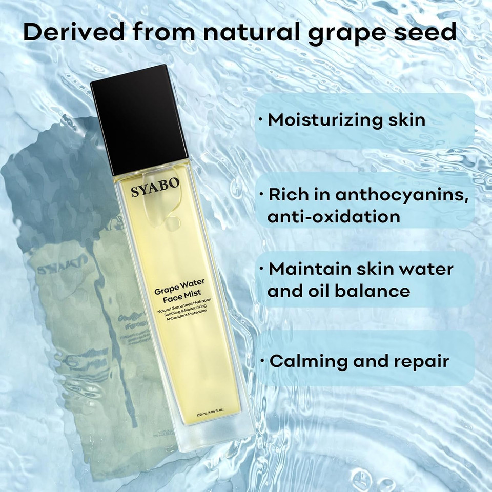 Grape Water Face Mist, Soothing Moisturizing Facial Spray With Natural Grape Seed Extract For All Skin