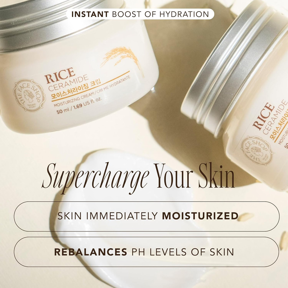 The Face Shop Rice Ceramide Moisturizing Cream - Rice Extract + Rice Bran Oil - Hydrating Targets Dryness, Brightening - Dermatologically Tested - Lightweight Moisturizer Face Cream - Korean Skin Care The Face Shop Rice Ceramide Moisturizing Cream - Rice Extract + Rice Bran Oil - Hydrating Targets Dryness, Brightening - Dermatologically Tested - Lightweight Moisturizer Face Cream - Korean Skin Care