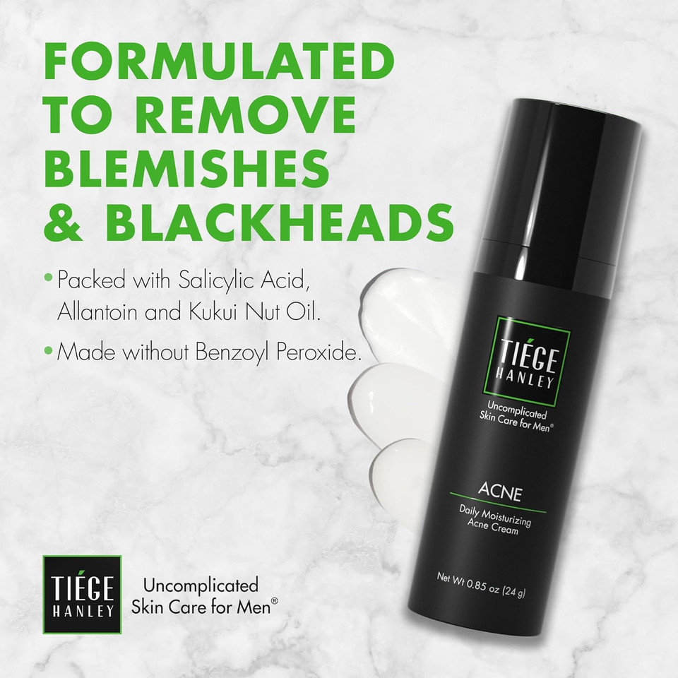 Tiege Hanley Acne Treatment For Face, Daily Moisturizing Acne Cream (0.85 Oz) - Salicylic Acid Acne Spot Treatment Helps Reduce Acne Scar - Overnight Pimple Cream Moisturizer - Zit Cream For Men