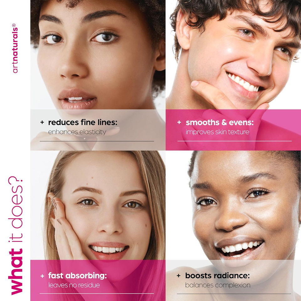 Artnaturals Collagen Booster Serum For Face - Anti-Aging Reduces Wrinkles And Boosts Collagen - Heals And Repairs Skin - Improves Tone And Texture - Hyaluronic Acid & Vitamin E - 1 Oz