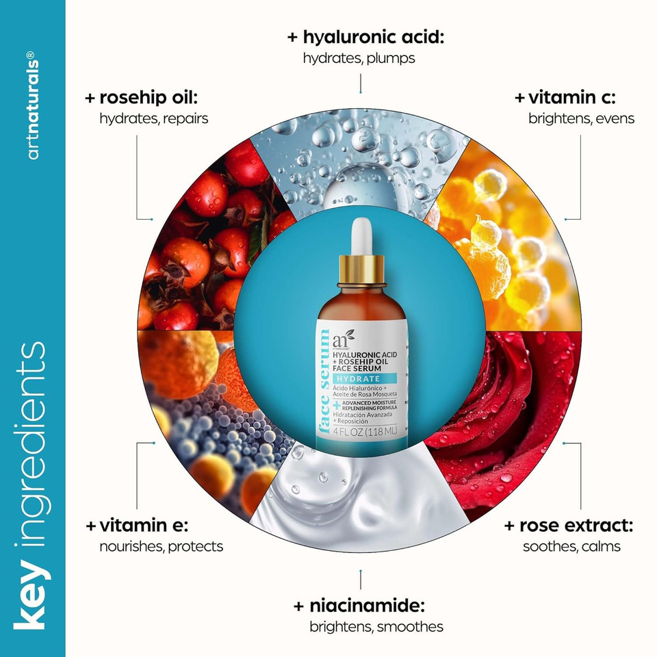 Artnaturals Hyaluronic Acid Serum (4 Fl Oz / 118Ml) - Anti- Aging Facial Serum, Natural Moisturizer W/Vitamin C Serum & Vitamin E - For Skin Care - Reduce Wrinkles & Dark Spots For Brightening Face