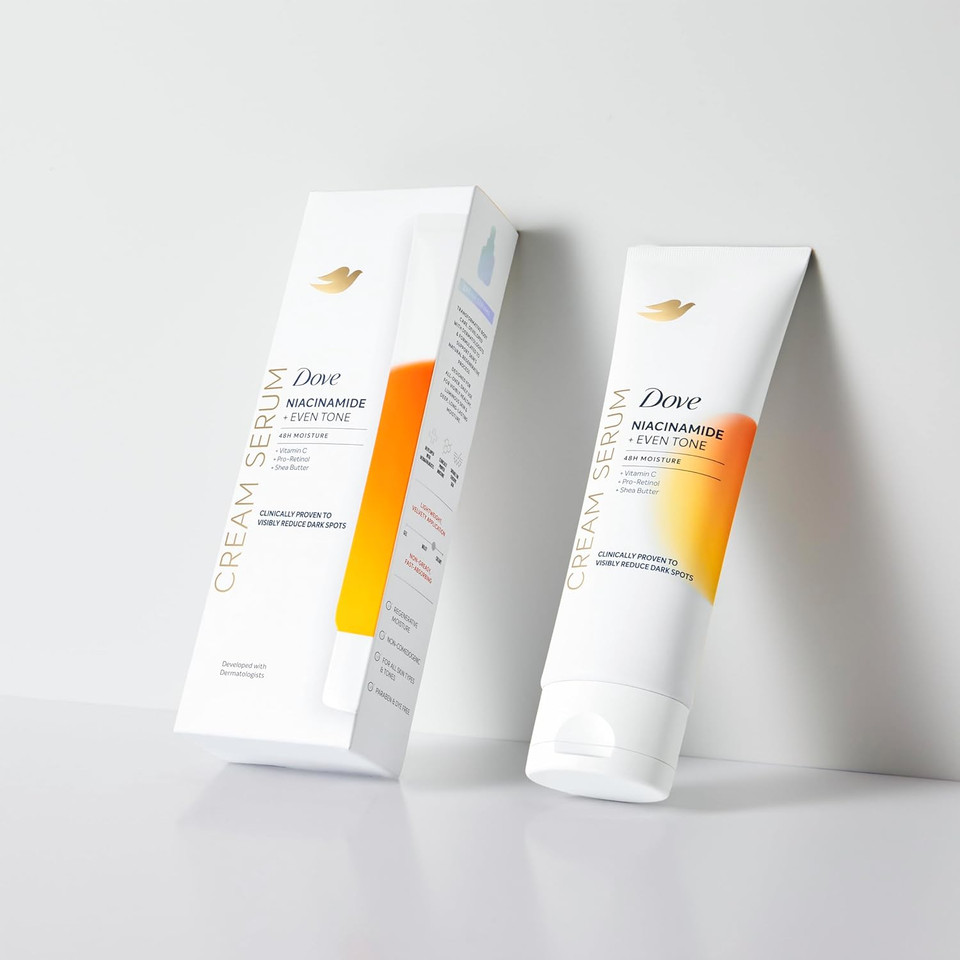 Dove Cream Serum Niacinamide + Even Tone For Dark Spots And Uneven Tone With Vitamin C, Pro-Retinol And Shea Butter, 8 Oz