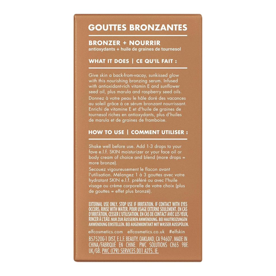 E.L.F. Skin Bronzing Drops, Liquid Bronzer For Face & Skin, Creates A Sun-Kissed Glow, Infused With Vitamin E, Vegan & Cruelty-Free, Rose Gold