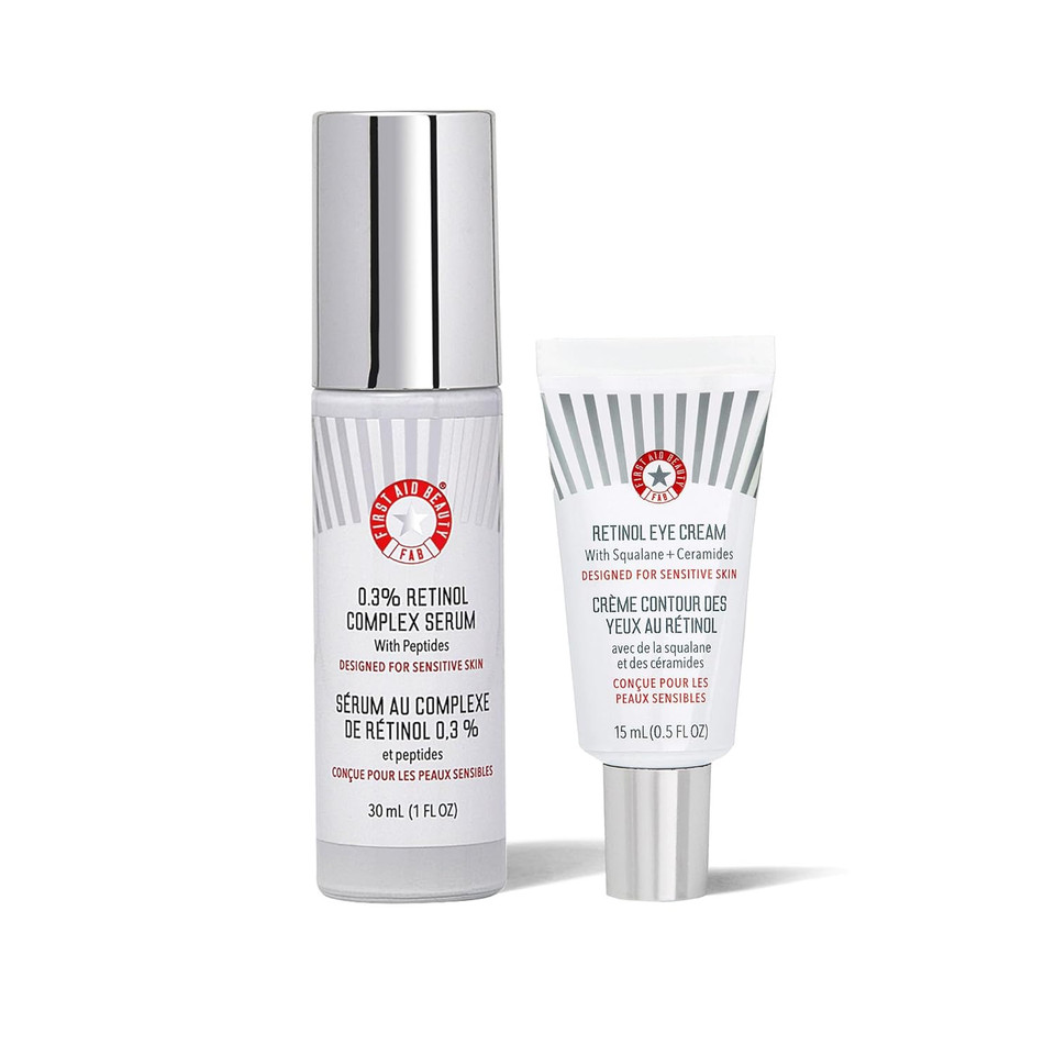 First Aid Beauty 0.3% Retinol Complex Serum With Peptides & Retinol Eye Cream With Squalane + Ceramides  Improve The Look Of Lines & Wrinkles With Less Irritation Than Traditional Retinol