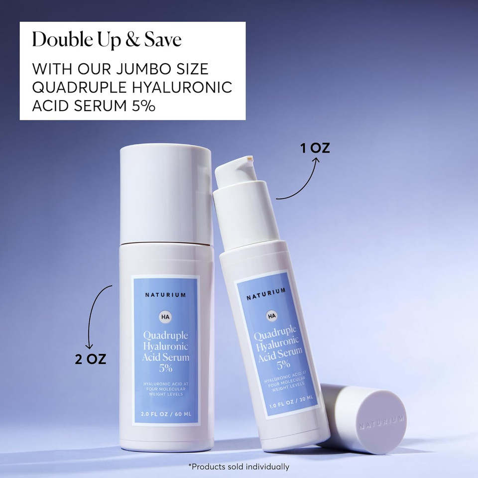 Naturium Quadruple Hyaluronic Acid Serum 5%, Hydrating & Plumping Face Serum, Anti-Aging & Moisturizing Skin Care, Fragrance-Free, 1 Oz