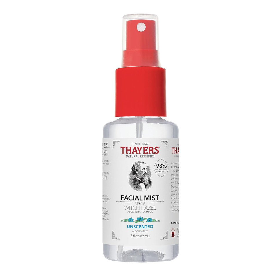 Thayers Alcohol-Free Witch Hazel Facial Mist Toner With Aloe Vera, Unscented, Soothing And Hydrating, For All Skin Types, Trial Size, 3 Oz