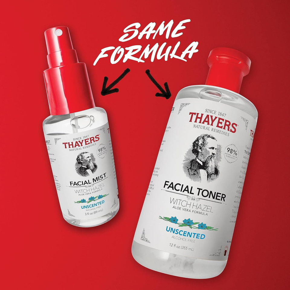 Thayers Alcohol-Free Witch Hazel Facial Mist Toner With Aloe Vera, Unscented, Soothing And Hydrating, For All Skin Types, Trial Size, 3 Oz