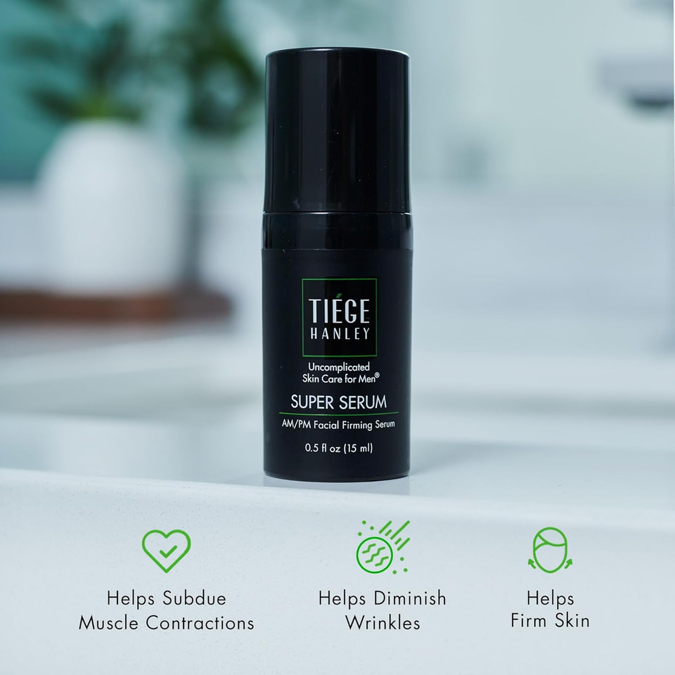 Tiege Hanley Anti-Aging Face Serum, Super Serum (2-Pack) - Skin Tightening Facial Serum For Men - Mens Serum For Face With Sodium Hyaluronate & Retinyl Palmitate For Smoother & Tighter Skin, 0.5 Fl Oz