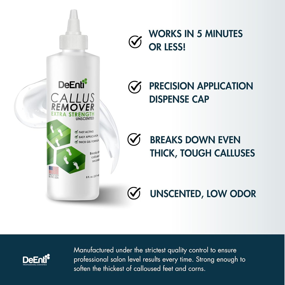 Deenti Callus Remover Gel, Extra Strength Foot Callus Remover, 8Oz Salon Grade Home Pedicure Supplies For Rough, Dry, Cracked Skin, Heavy Duty Callus Remover For Feet, Unscented
