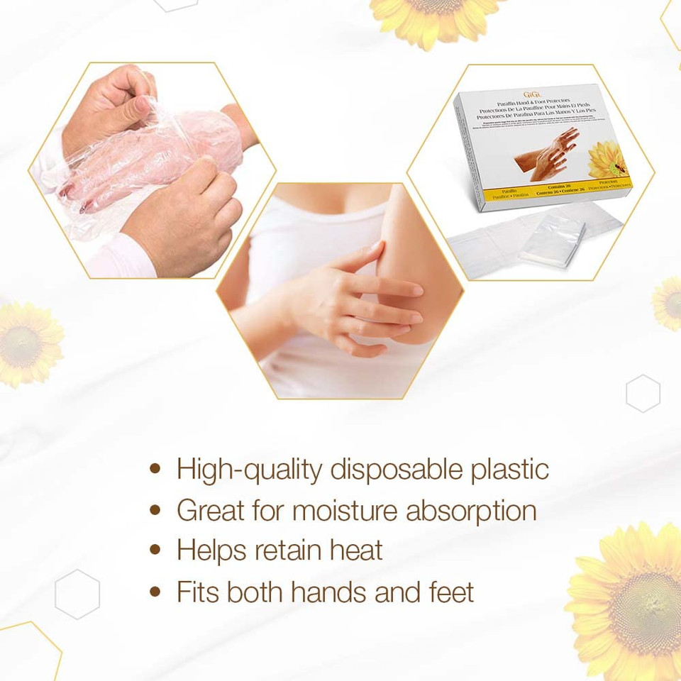 Gigi Paraffin Wax Hand And Foot Protectors, Slip-On Disposable Plastic Bags, 26 Counts, 1-Pack
