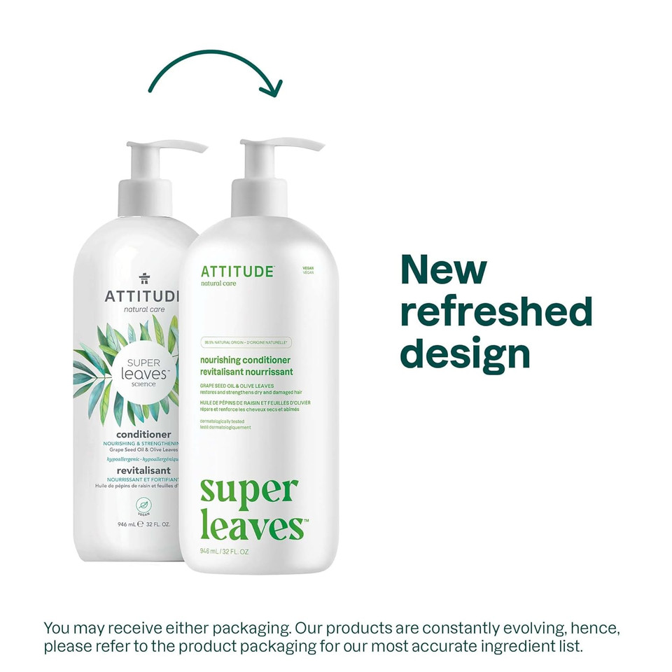 Attitude Nourishing Hair Conditioner, For Dry And Damaged Hair, Naturally Derived Ingredients, Vegan Detangler, Dermatologically Tested, Grapeseed Oil And Olive Leaves, 32 Fl Oz Attitude Nourishing Hair Conditioner, For Dry And Damaged Hair, Naturally Derived Ingredients, Vegan Detangler, Dermatologically Tested, Grapeseed Oil And Olive Leaves, 32 Fl Oz