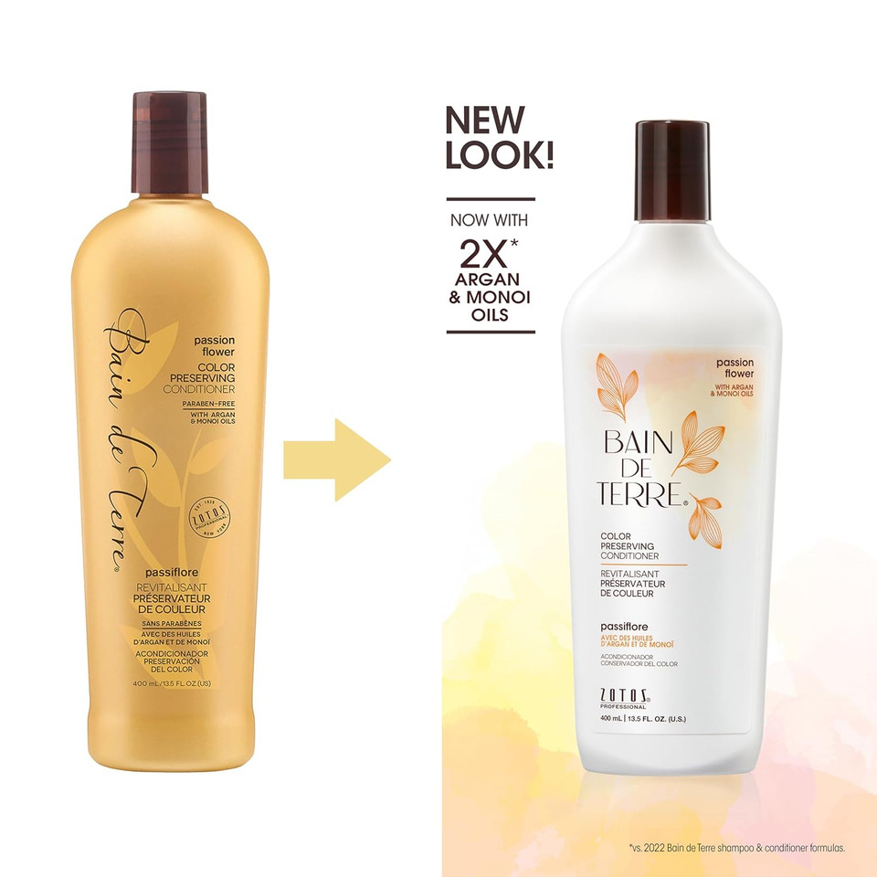Bain De Terre Passion Flower Color Preserving Conditioner, Luxurious Hydration For Vibrant Color & Protection From Fading, With Argan & Monoi Oils, Paraben-Free, Vegan