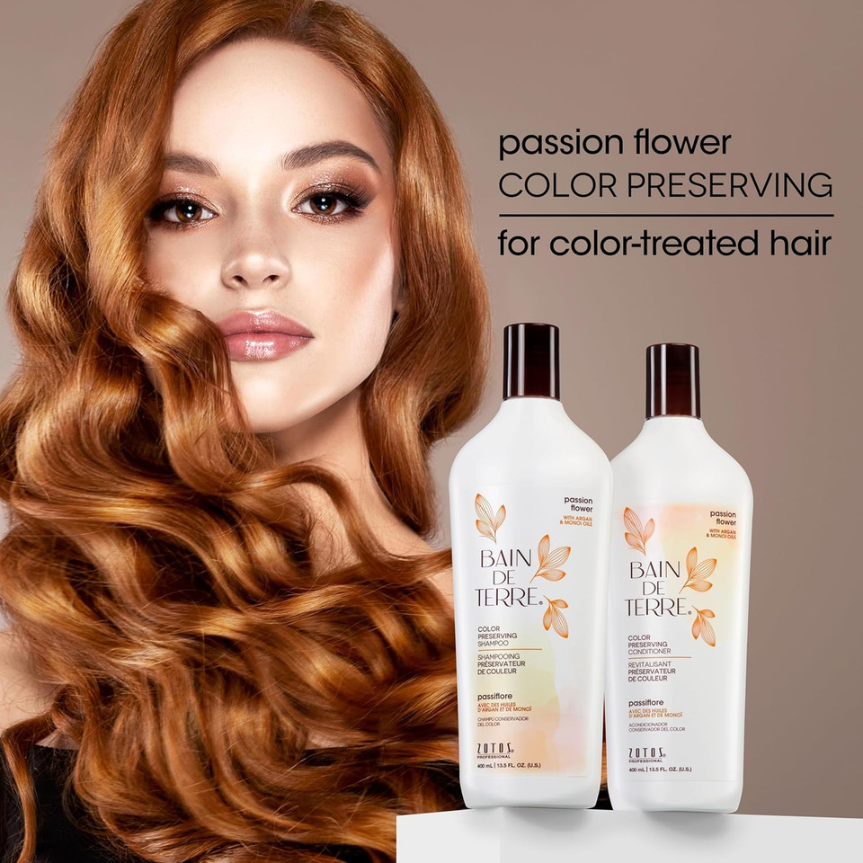 Bain De Terre Passion Flower Color Preserving Conditioner, Luxurious Hydration For Vibrant Color & Protection From Fading, With Argan & Monoi Oils, Paraben-Free, Vegan