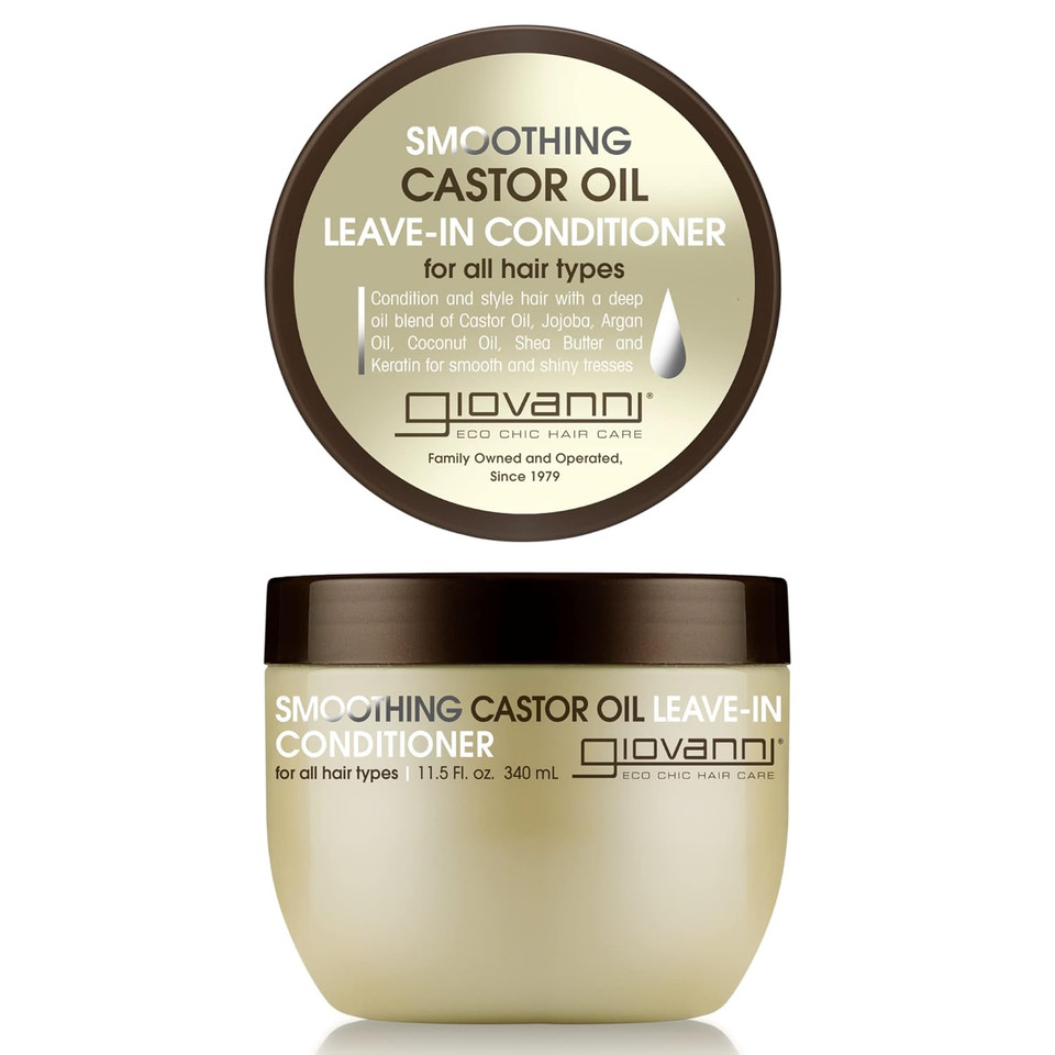 Giovanni Smoothing Castor Oil Leave-In Conditioner, 11.5 Oz.  All Hair Types, Moisturize Hair & Scalp, Hydrate & Tame Frizz, Jojoba, Argan Oil, Coconut Oil, Shea Butter, Keratin