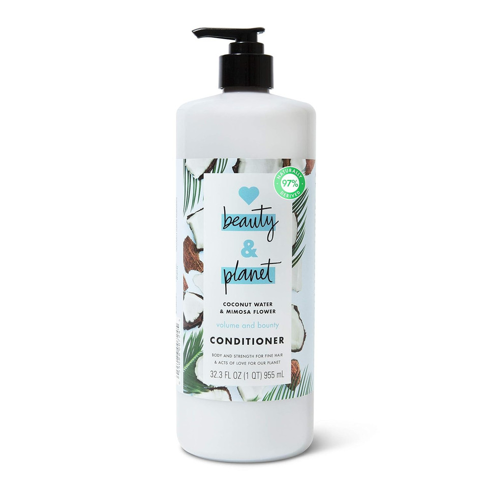 Love Beauty And Planet Volume And Bounty Thickening Conditioner Coconut Water And Mimosa Flower Hair Thickener Products For Fine Hair Silicone-Free, Vegan, 32.3 Oz