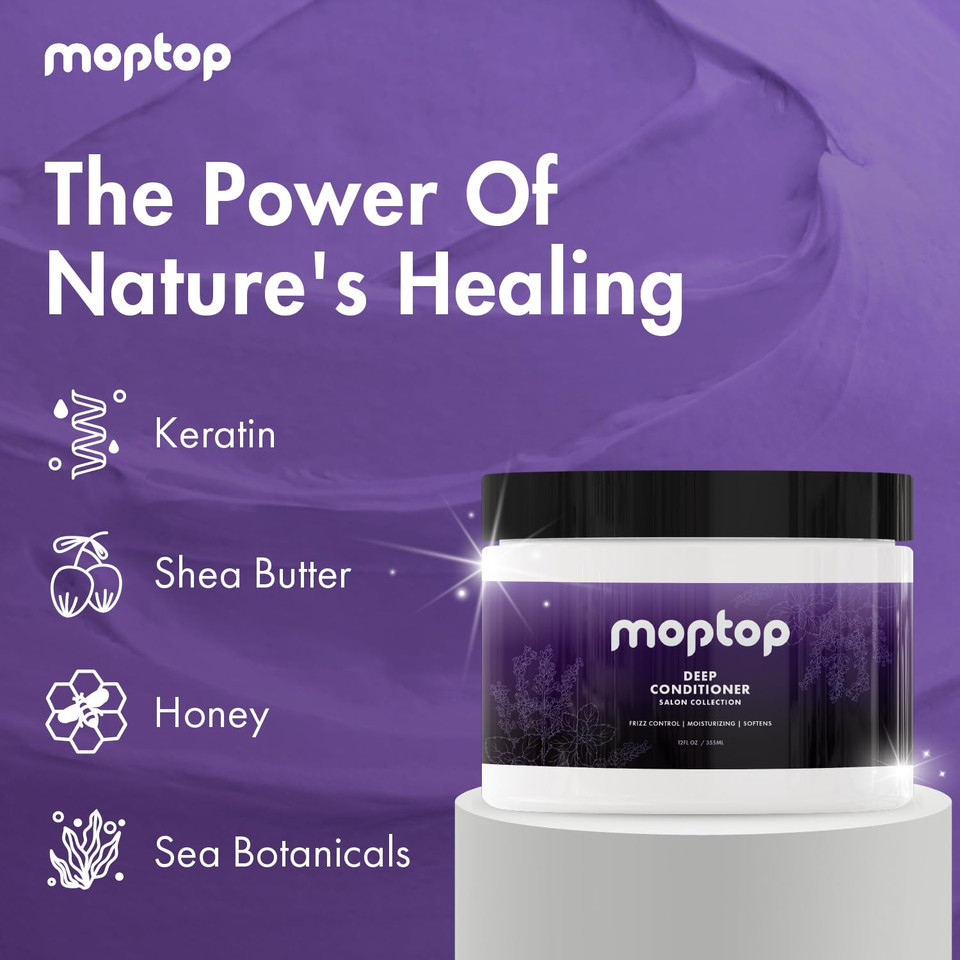 Moptop Salon Deep Conditioner, Hair Mask For All Hair Types, Hair Repair Cream, Intense Hydration For Dry, Damaged & Frizzy Curls, Paraben Free & Silicone Free