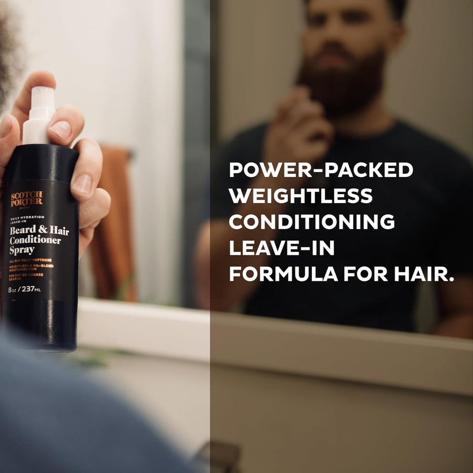 Scotch Porter Leave-In Conditioner Spray For Men | Daily Hydration Leave-In Beard & Hair Conditioner Spray | Coconut, Avocado, & More | 8Oz Bottle With Pump Spray Scotch Porter Leave-In Conditioner Spray For Men | Daily Hydration Leave-In Beard & Hair Conditioner Spray | Coconut, Avocado, & More | 8Oz Bottle With Pump Spray