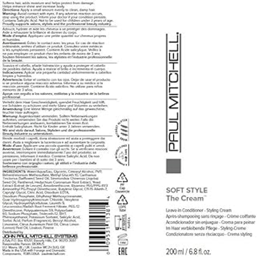 Paul Mitchell The Cream Conditioning Styling Cream, Uv Protection, For All Hair Types, 6.8 Fl. Oz