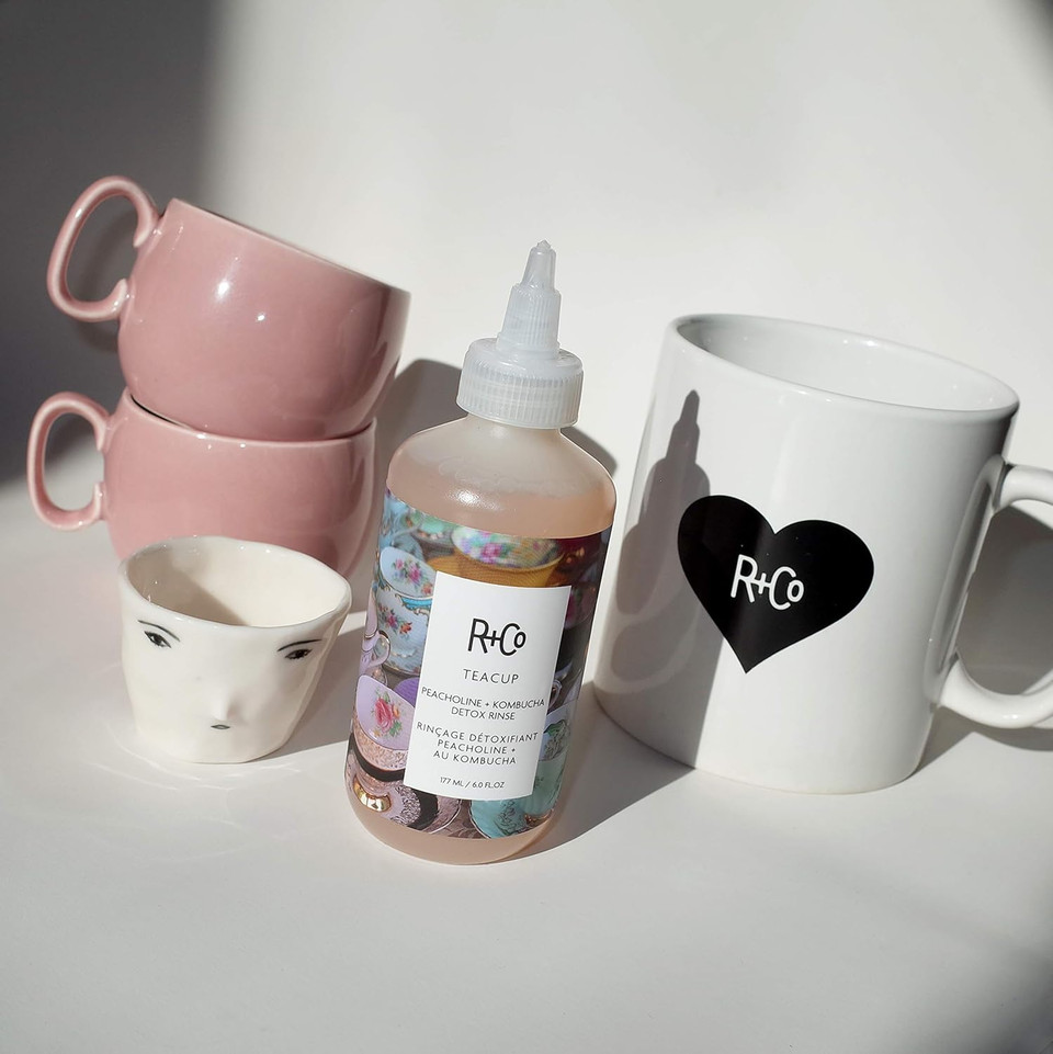 R+Co Teacup Peacholine + Kombucha Detox Rinse | Adds Shine + Preserves Hair Color + Removes Pollutants | Vegan + Cruelty-Free | 6 Oz