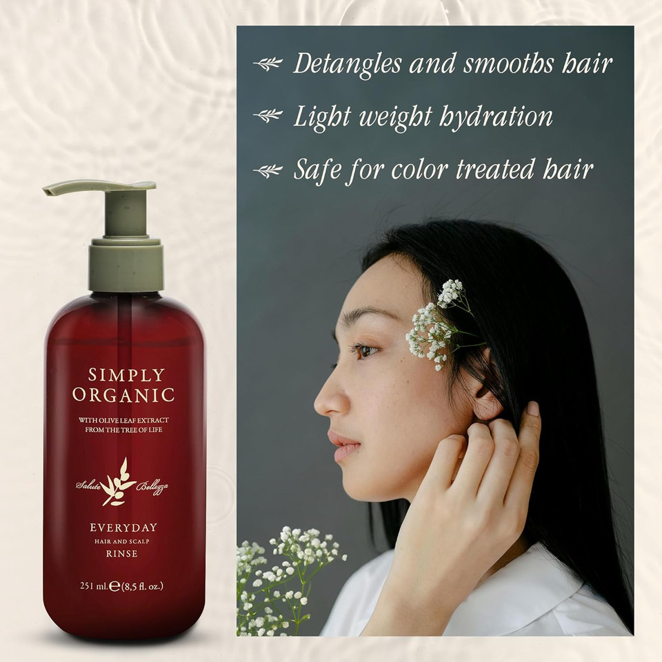 Made In Italy, All Natural Cruelty Free Hair Care For Women & Men, Hair & Scalp Rinse Daily Conditioner, Organic Olive Oil, Jojoba Oil, Spruce Tree Extract, Pump Not Included, 251Ml/8.5Floz, Everyday