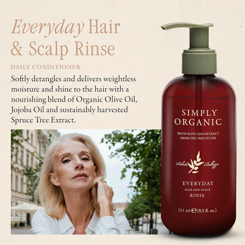Made In Italy, All Natural Cruelty Free Hair Care For Women & Men, Hair & Scalp Rinse Daily Conditioner, Organic Olive Oil, Jojoba Oil, Spruce Tree Extract, Pump Not Included, 251Ml/8.5Floz, Everyday