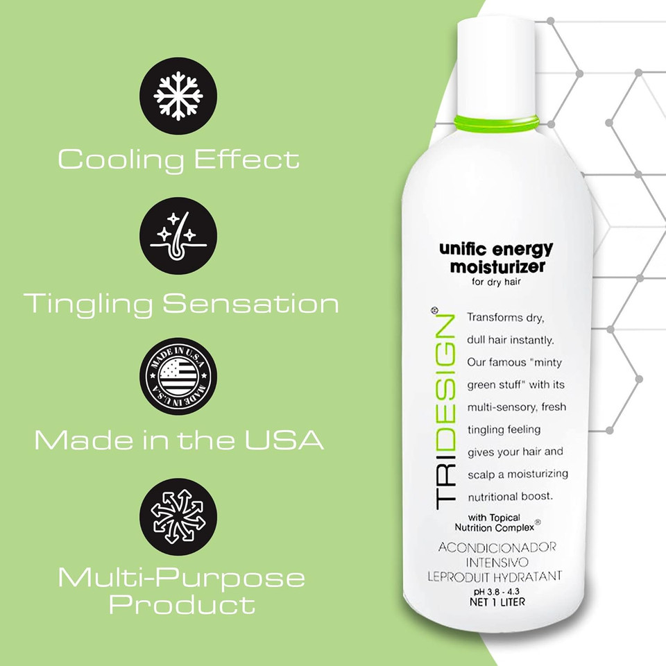 Tri Unific Energy Moisturizer 32 Oz. - Moisturizing Deep Conditioner For Thick, Curly, Frizzy And Damaged Hair - Hydrating Formula For Men & Women - Ideal For Dry, Thin And Wavy Hair