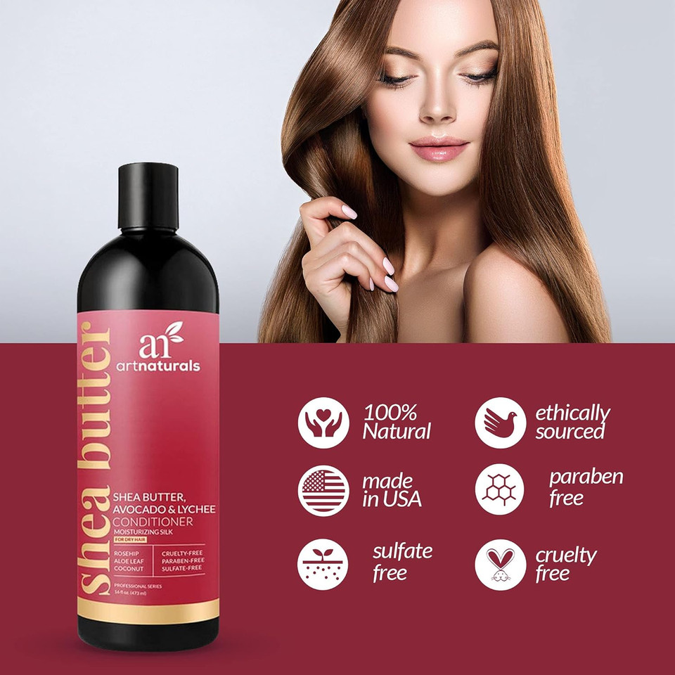 Shea Butter, Avocado & Lychee Conditioner, Moisturizing Blend, For Dry Hair, 16 Fl Oz (473 Ml), Artnaturals