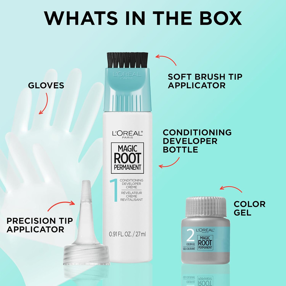 L'Oreal Paris Magic Root Rescue 10 Minute Root Hair Coloring Kit, Permanent Hair Color With Quick Precision Applicator, 100 Percent Gray Coverage, 3 Soft Black, 2 Count