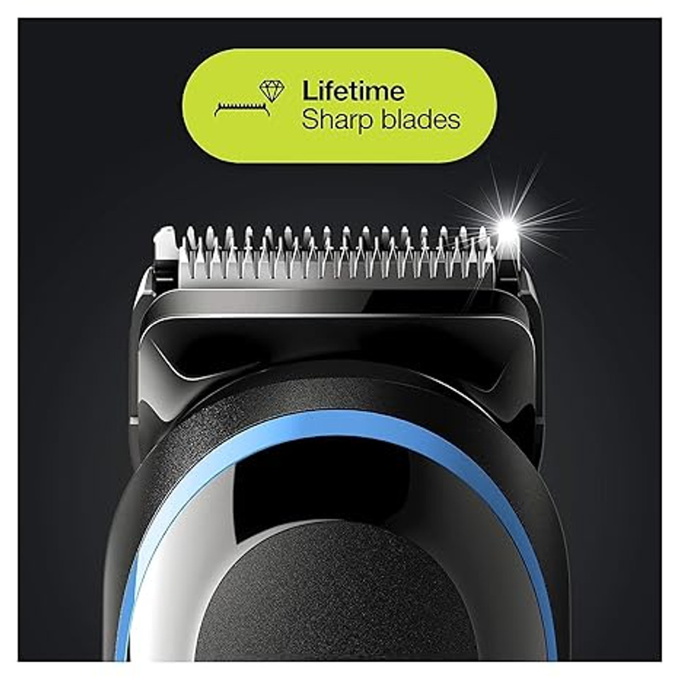 Braun Hair Clippers For Men, 9-In-1 Beard, Ear & Nose Trimmer, Body Grooming Kit, Cordless & Rechargeable With Gillette Proglide Razor, Black/Blue, 9 Piece Set