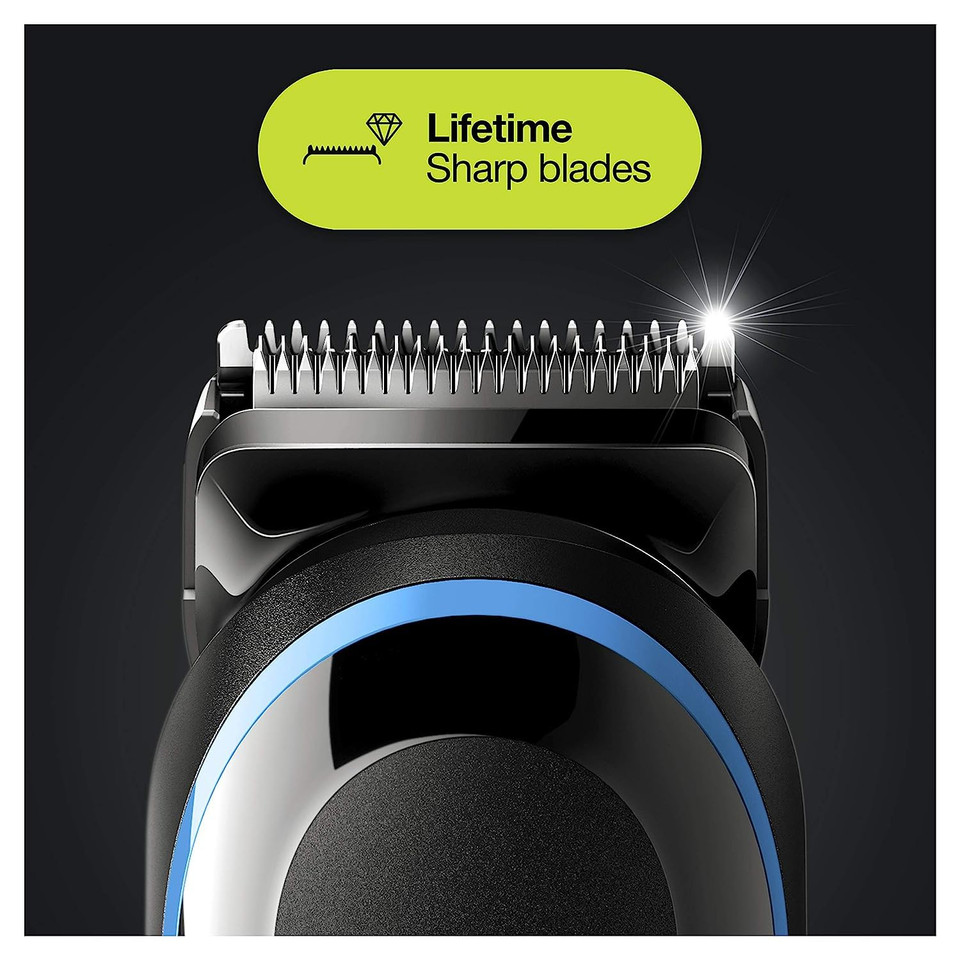 Braun Hair Clippers For Men, 9-In-1 Beard, Ear & Nose Trimmer, Body Grooming Kit, Cordless & Rechargeable With Gillette Proglide Razor, Black/Blue, 9 Piece Set