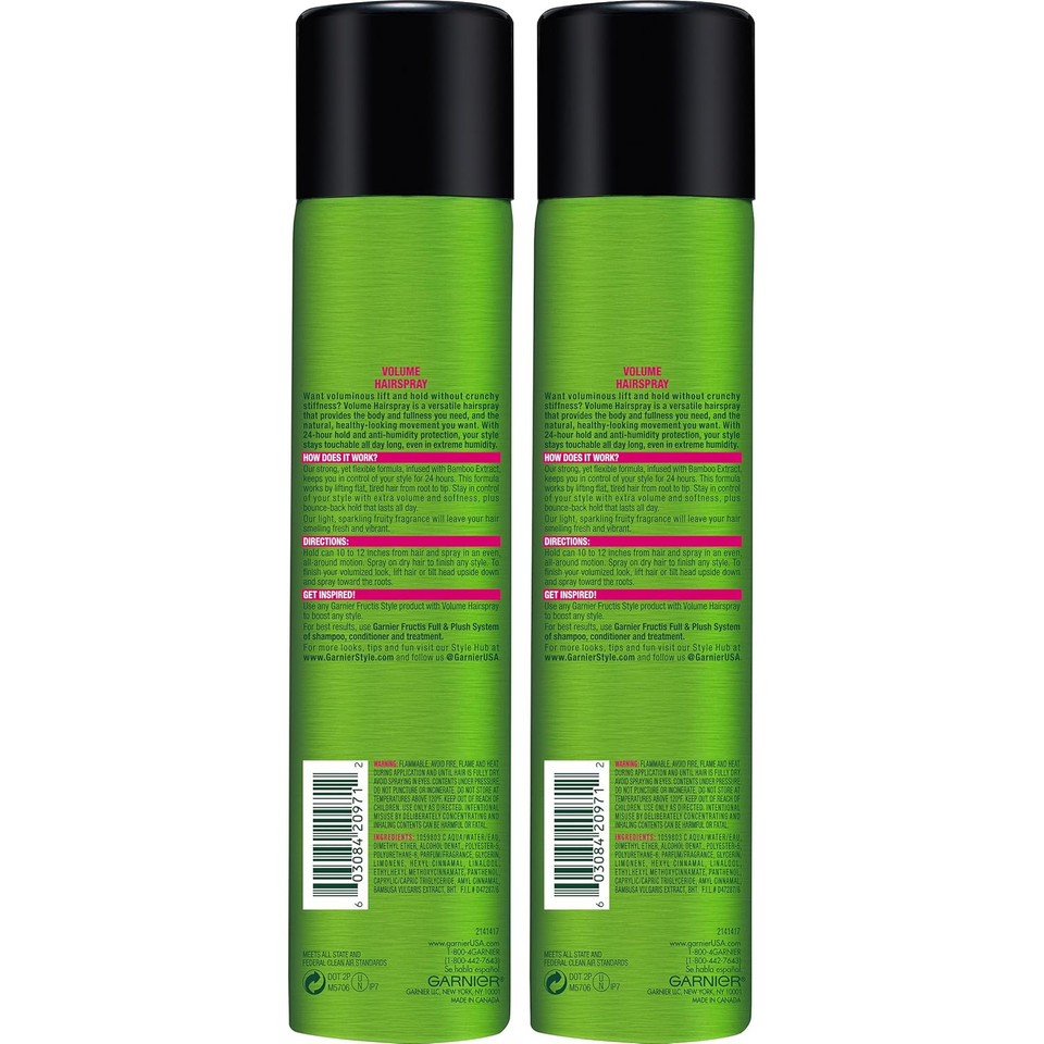 Garnier Fructis Style Volume Anti-Humidity Hairspray, 8.25 Oz, 2 Count, (Packaging May Vary)