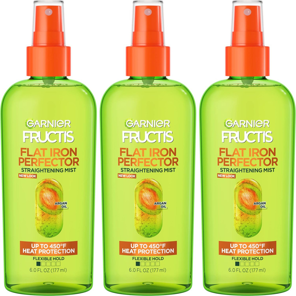 Garnier Fructis Style Flat Iron Perfector Straightening Mist For Heat Protection, Argan Oil, 6.0 Fl Oz, 3 Count (Packaging May Vary) Garnier Fructis Style Flat Iron Perfector Straightening Mist For Heat Protection, Argan Oil, 6.0 Fl Oz, 3 Count (Packaging May Vary)